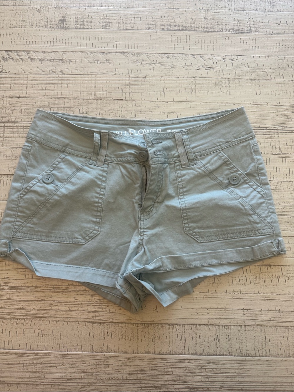 Wallflower Light Sage Green Low-Rise Cargo Shorts